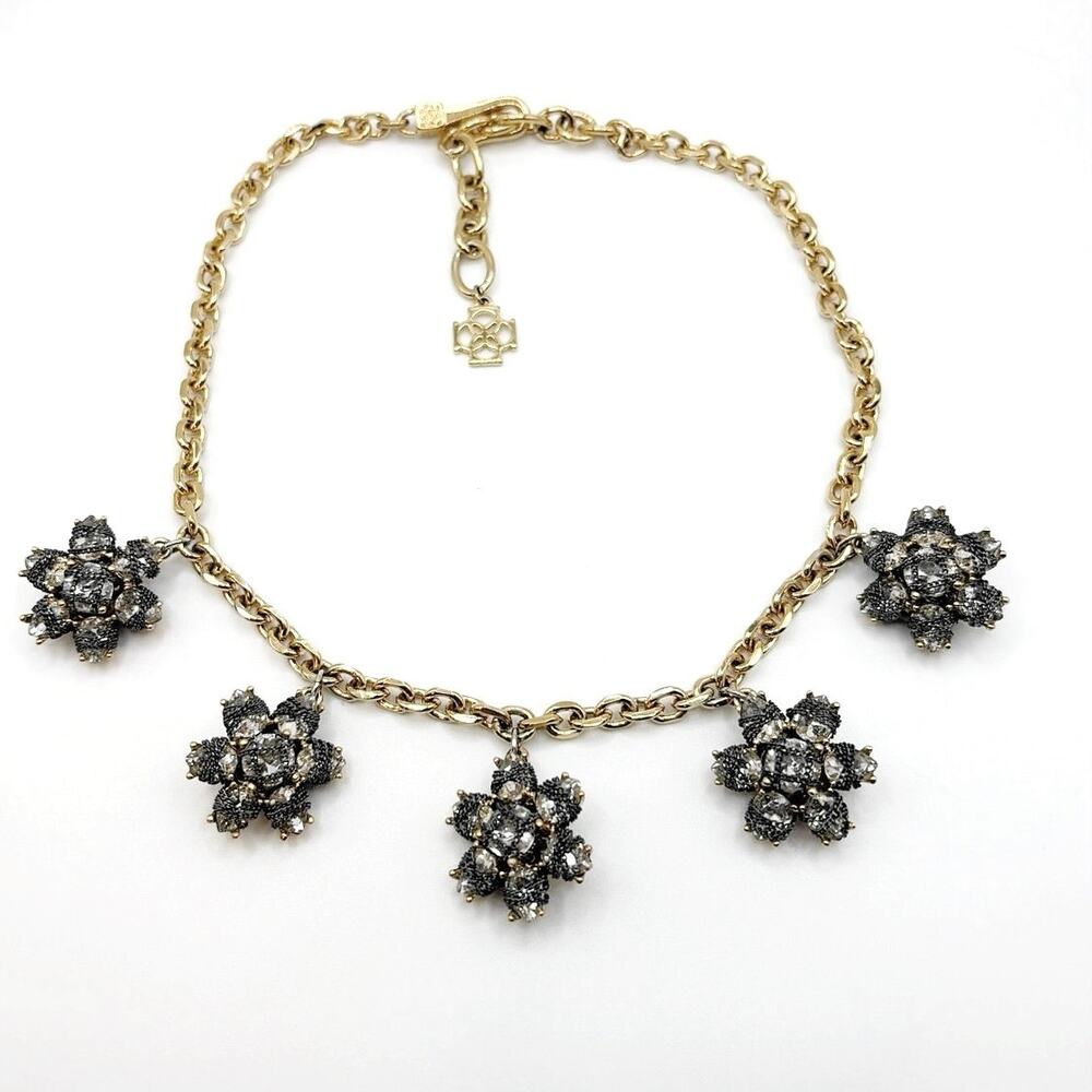 Ann Taylor Vintage Flower Crystal Charm Necklace 18”